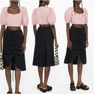 EUC $189 GANNI Pink Puff Sleeve Zip Front Cropped Top